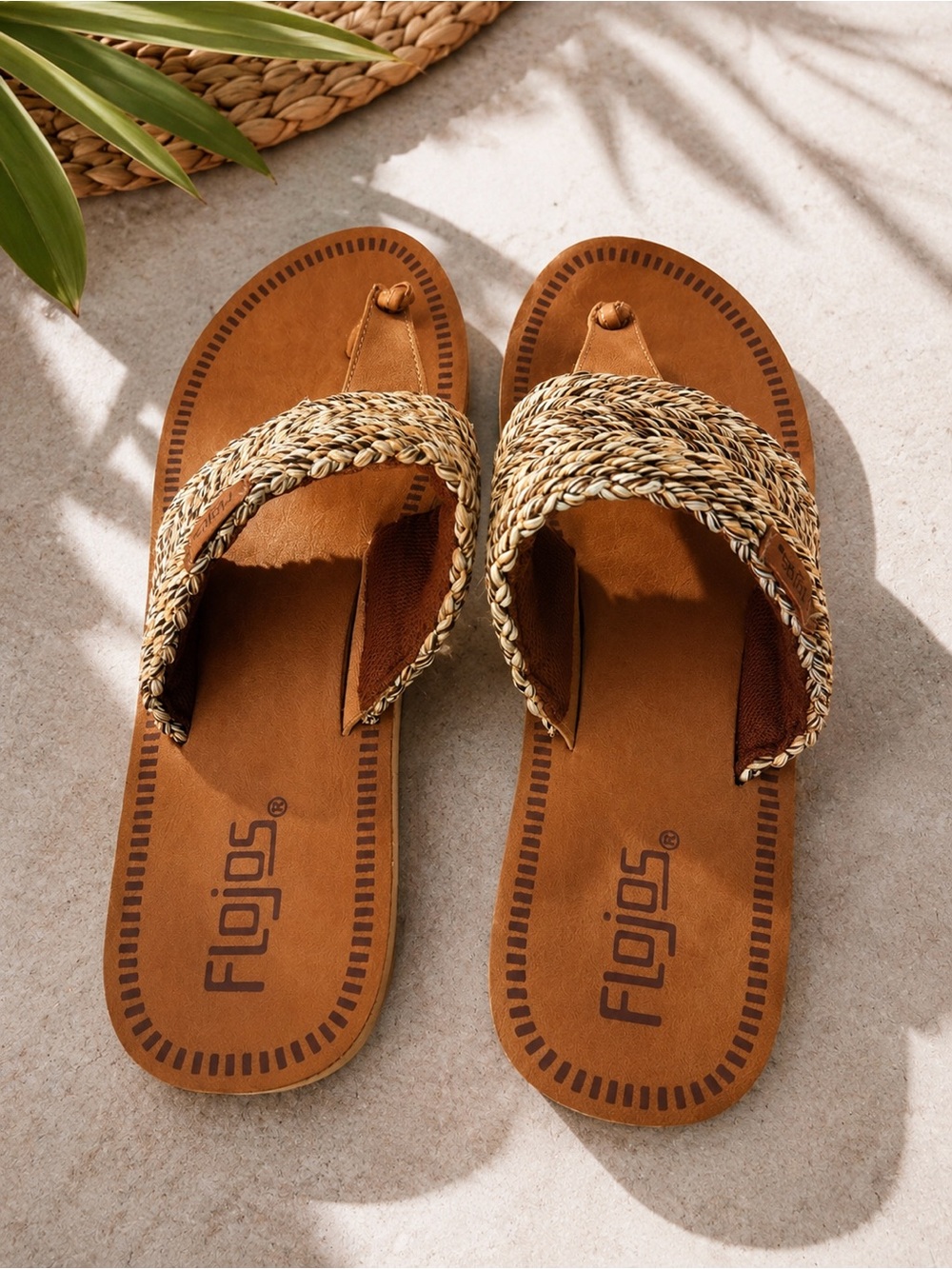 Flojos Braided Tan Thong Sandals - Picture 1 of 7